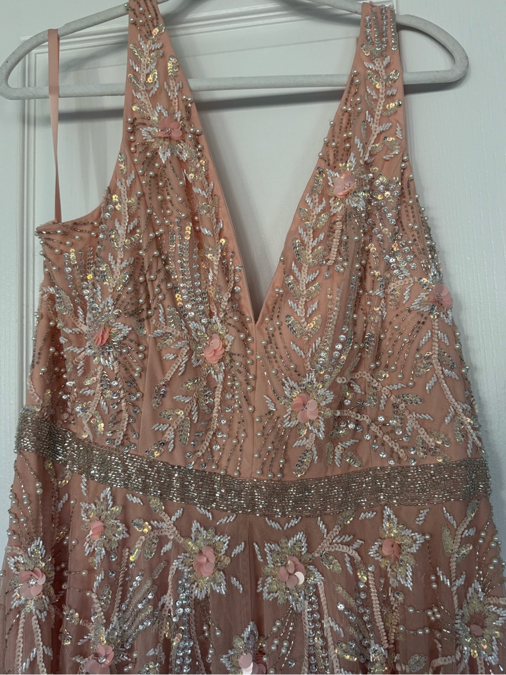 Mac Duggal Blush Pink Embellished V-Neck Maxi Dress A5215 - Picture 3 of 5